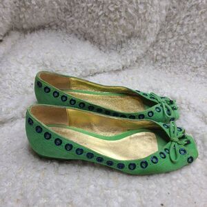 Dani Black Green Suede Peep-toe Flats Womens sz‎ 7m